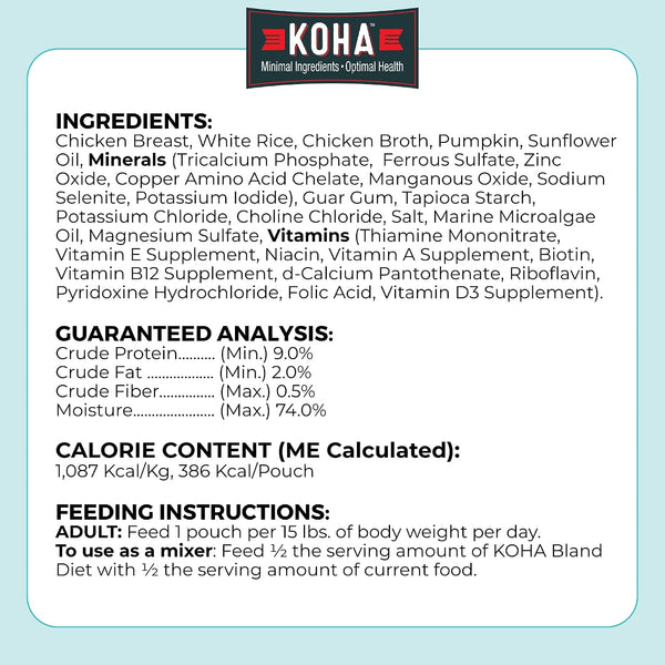 KOHA Limited Ingredient Bland Diet for Dogs, Chicken and White Rice Sensitive Stomach Wet Dog Food, Sold in over 5,000 Vet Clinics & Pet Stores, Gentle Easy to Digest Bland Diet Dog Food, Pack of 67