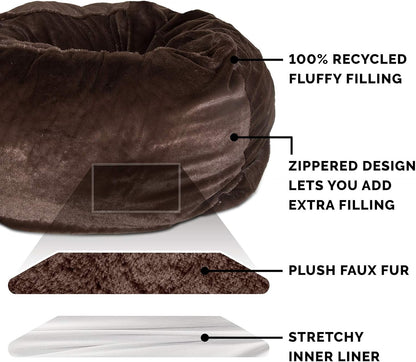 Furhaven Soft & Cozy Dog Bed for Medium/Small Dogs, Refillable W/ Removable Washable Cover & Liner, for Dogs up to 35 Lbs - Plush Faux Fur Bean Bag Style Ball Bed - Espresso, Medium4