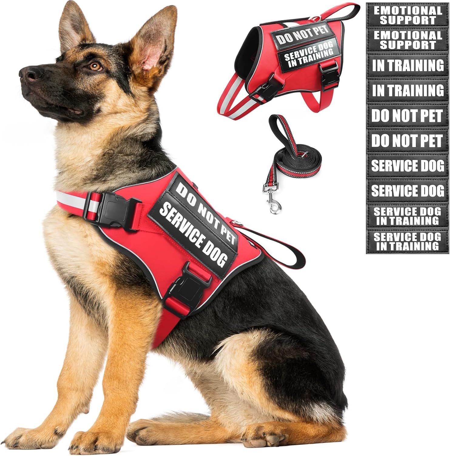 service-dog-vest-harness-and-leash-set-10-patches-no-pull-adjustable-reflective-dog-harness-with-soft-padded-handle-for-training-everyday-fit-small-medium-large-extra-large-dogsred-xl-no-pull-adjustable-reflective-service-dog-harness-large-sized-dog-leash-with-2-soft-padded-handles-for-training-working