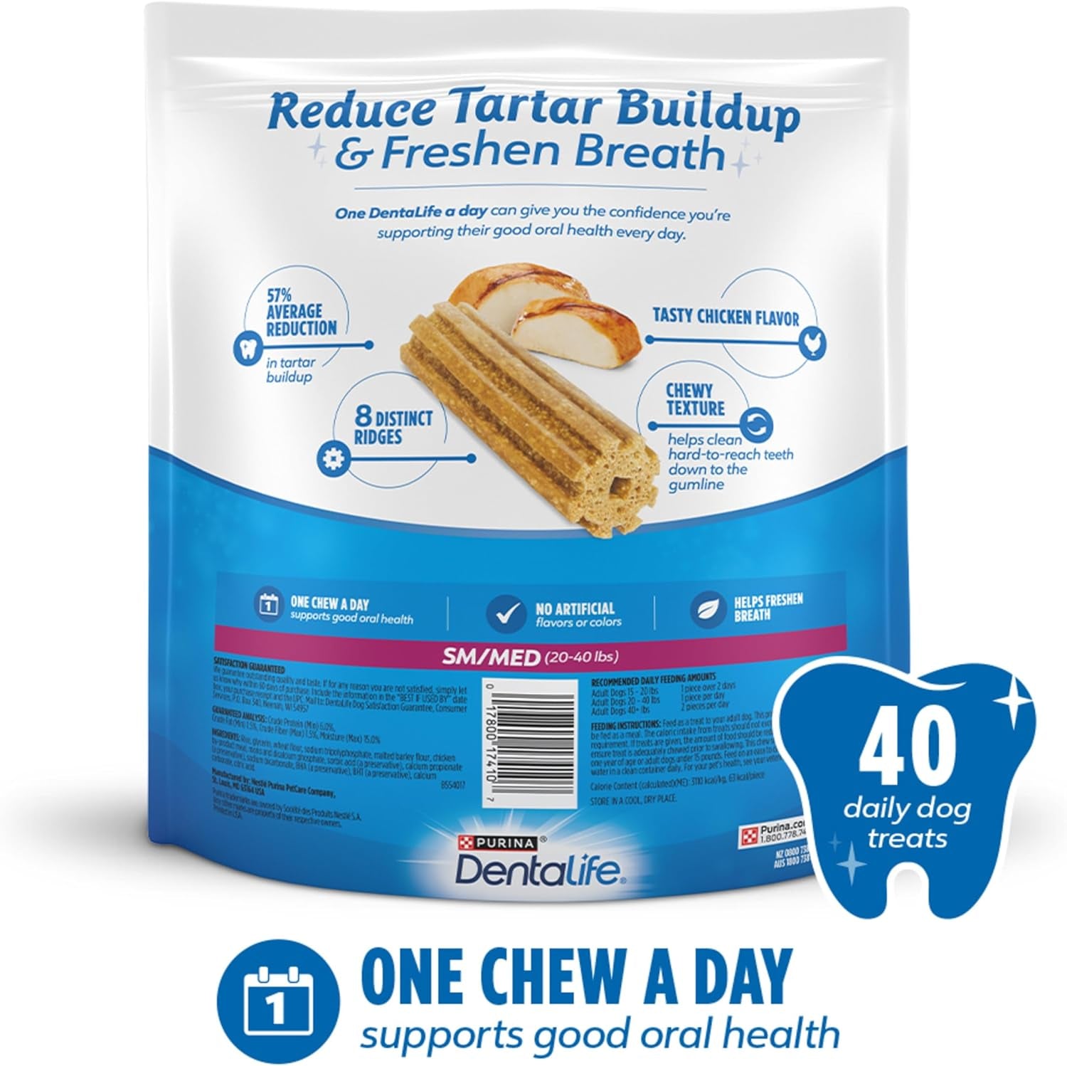 dentalife-daily-oral-care-dog-treats-for-small-and-medium-dogs-chewy-dental-treat-to-freshen-breath-and-fight-tartar-chicken-flavor-40-ct-pouch