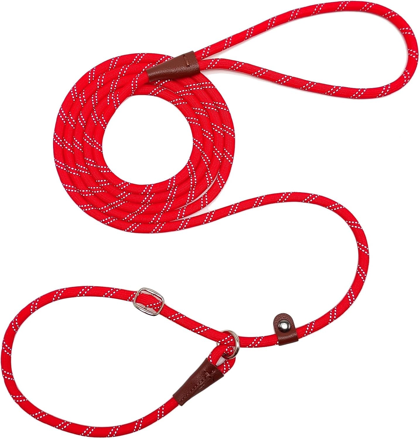 wyuze-8ft-slip-lead-dog-leash-adjustable-slip-collar-puppy-training-lead-2-pack-1-3-reflective-rope-leash-lightweight-easy-use-for-small-medium-dogs-no-pull-walking-black-orange