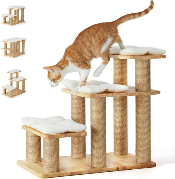 FUKUMARU Dog Stairs, Solid Wood Pet Stairs with Cat Scratching Post | Transformable Cat Step Hold up to 200 Lbs, 20" Pet Ramp for Dogs and Cats to Climb High Bed and Couch, over 6 Combinations1