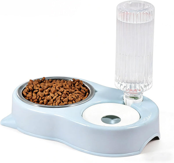 J&L VVMEET Cat Bowls Food and Water Bowl Set with Automatic Water Dispenser | Dog Bowls with Detachable Stainless Steel Bowl Gravity Pet Feeder and Waterer Set for Cats Kittens Small Dogs Puppy Rabbit1