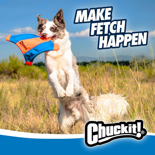 Chuckit! Flying Squirrel Fetch Dog Toy - Water Floating Flyer - Soft and Durable Polyester Canvas Construction - for Large Dogs - Size Large - 11-Inch Diameter - Pack of 1 - Orange and Blue4