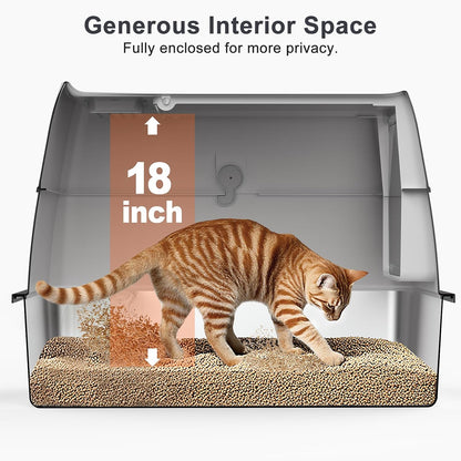 XL Extra Large Stainless Steel Litter Box with Lid, Metal Cat Litter Boxes for Big Cats Enclosed, Metal Litter Box with Litter Scoop Set, Non-Sticky, Anti-Urine Leakage, 24"*16"*18", Silver Gary4