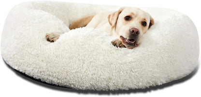 HACHIKITTY Calming Donut Cuddler Dog Bed, round Fluffy Pet Bed with Sewn-In Cushion for Large Dogs,Washable, Large, Taupe, 30''8
