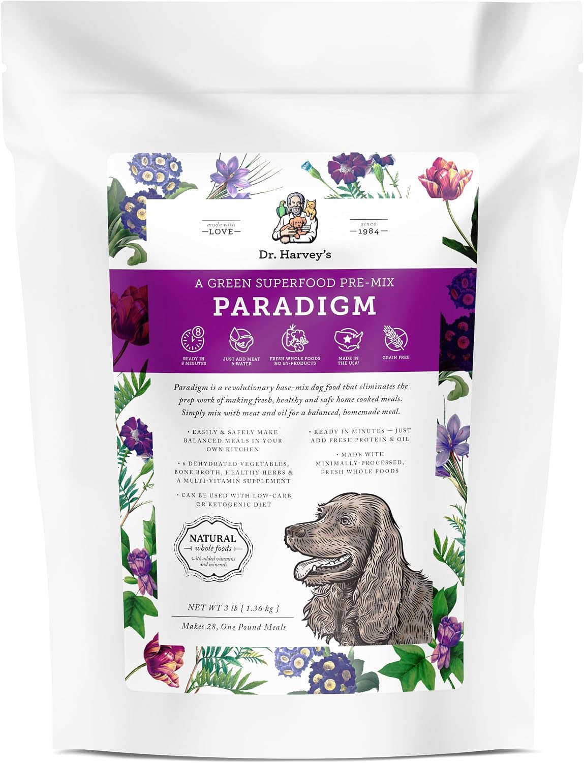dr-harveys-paradigm-green-superfood-dog-food-human-grade-dehydrated-grain-free-base-mix-for-dogs-diabetic-low-carb-ketogenic-diet-6-pounds