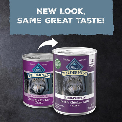 Blue Buffalo Wilderness Grain Free Adult Wet Dog Food, Beef & Chicken Grill, 32G Protein per Can, 12.5 Oz. Can (Pack of 12)3