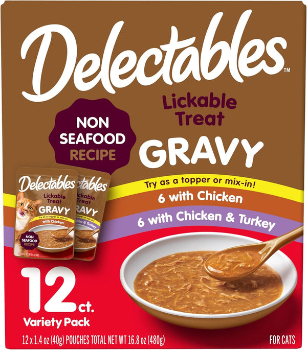 Delectables Lickable Treat Gravy Variety Wet Cat Treat & Food Topper, Food Topper, Hydrating, Grain-Free, No Fillers, No By-Products, No Added Preservatives, 1.4Oz Pouch, 30 Pack11