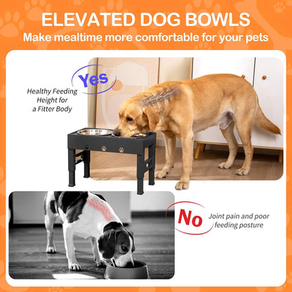 Elevated Dog Bowls with 2 Stainless Steel Bowls, 5-Height Adjustable Stand (3.1", 9" to 12"), for Improved Digestion & Neck Support, Easy Clean, Non-Slip Base Raised Feeder for Medium Large Dogs4