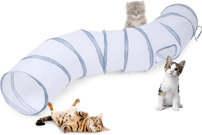 Sheldamy Cat Tunnel, S-2-Way Cat Tunnels for Indoor Cats, Collapsible Cat Play Tunnel, Interactive Toy Maze Cat House with 1 Play Ball for Cats, Puppy, Kitty, Kitten, Rabbit (Blue & Black)10