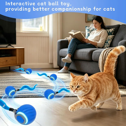 Interactive Cat Toy Ball - Automatic Moving Cat Ball for Indoor Cats with 3 Tails, Rechargeable Silent Kitten Toy for Boredom & Exercise, Rolling Ball Toy with 2 Modes & 2 Speeds.7