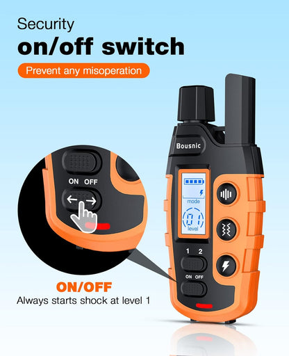 Bousnic Dog Shock Collar - 3300Ft Dog Training Collar with Remote for 5-120Lbs Small Medium Large Dogs Rechargeable Waterproof E Collar with Beep (1-8), Vibration(1-16), Safe Shock(1-99) (Orange)7