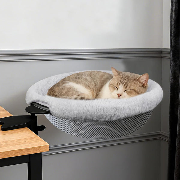 IPOW Heavy Duty Steel Frame 360° Rotating Cat Desk Bed Semi-Circular Cat Bed, Soft Faux Rabbit Fur Material, Suitable for Various Desktops-Maximum Hold up to 40Lb7