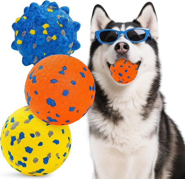 HIPPIH Indestructible Squeaky Dog Toys, Interactive Dog Balls 2 Pack, Chew Toys for Aggressive Chewers, Natural Rubber Puppy Toy for Large/Medium Dogs, Tough Puppy Teething Toy, Relieve Anxiety12