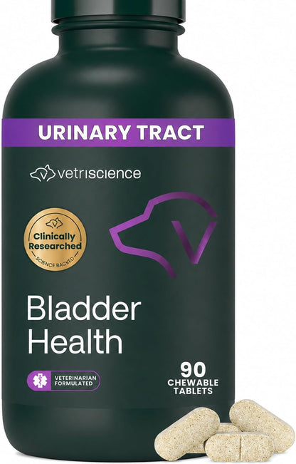 Vetriscience Bladder Health Chewable Tablets, Bladder Strength Urinary Tract Supplement for Dogs, Reduce Urine Leakage and Overactive Bladder, with Soy Protein and Saw Palmetto, Smoke, 90 Count1