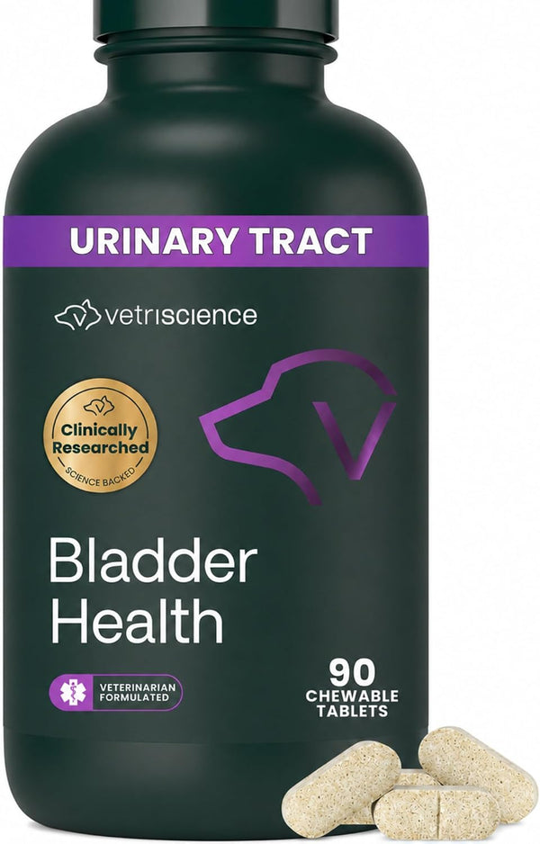 Vetriscience Bladder Health Chewable Tablets, Bladder Strength Urinary Tract Supplement for Dogs, Reduce Urine Leakage and Overactive Bladder, with Soy Protein and Saw Palmetto, Smoke, 90 Count1