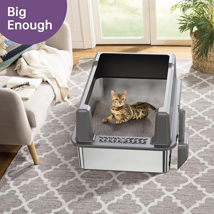 Extra Large XXL Stainless Steel Cat Litter Box with Lid, 26" L X 18" W X 12" H Metal Litter Box with Hight Sides for Big Cats & Multiple Cats, Never Absorbs Odors, Anti-Urine Leakage, Easy Cleaning8