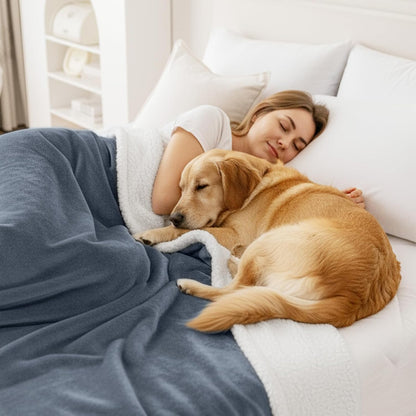Smiry Waterproof Blanket Throw, Reversible Dog Blanket for Sofa Couch Bed | Soft Leakproof Sherpa Fleece, Washable Furniture Couch Protector for Large Dogs Cats, 40"X60", Grey/White4