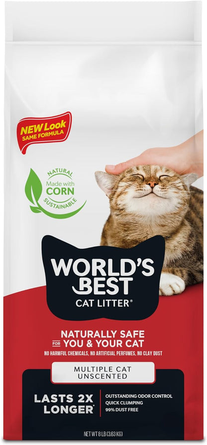 World'S Best Cat Litter, Multiple Cat, Unscented, Odor Control, 15 Lb Bag | Controls Tough Multi-Cat Odors and Lasts 2X Longer; Natural Corn Litter, Quick Clumping, Flushable, 99% Dust Free11