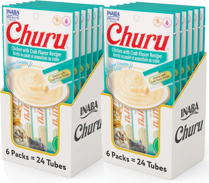 INABA Churu Cat Treats, Grain-Free, Lickable, Squeezable Creamy Purée Cat Treat/Topper with Vitamin E & Taurine, 0.5 Ounces Each Tube, 4 Tubes, Tuna with Salmon Recipe12