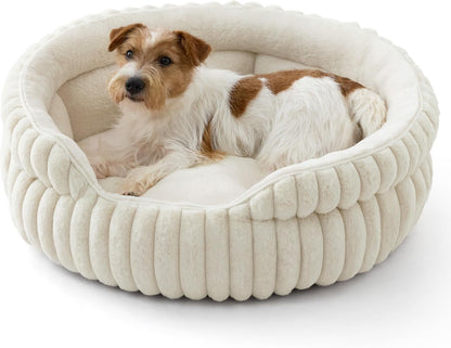 Bedsure Comfyfleece™ Washable Cute Large Cat Bed,Soft round Puppy Bed,23In | Cozy Fluffy Plush Small Dog Bed,Donut Corduroy Cuddler Pet Beds for Indoor Big Cats,Anti-Slip Bottom,Up to 20 Lbs,Cream12