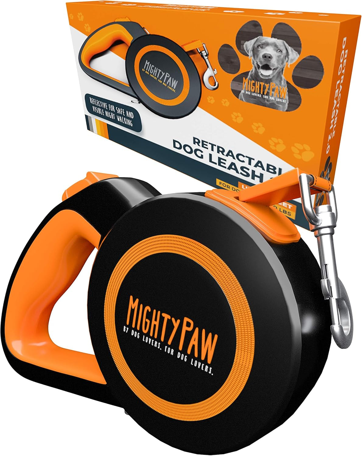 mighty-paw-retractable-dog-leash-2-0-16-ft-for-medium-dogs-heavy-duty-reflective-nylon-tape-tangle-free-swivel-clip-one-touch-quick-lock-brake-reflective-ring-anti-slip-handle