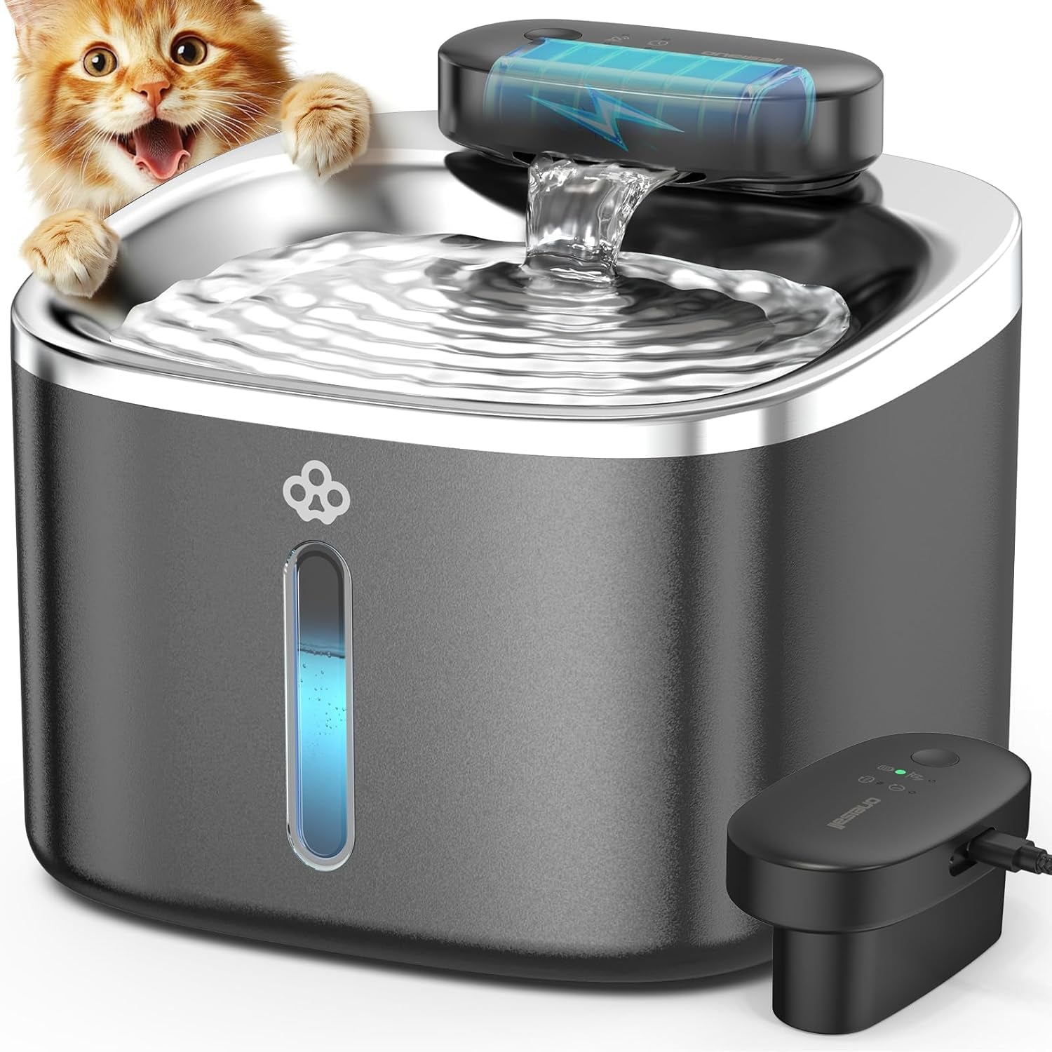 oneisall-wireless-cat-water-fountain-3-5l-118oz-battery-operated-pet-drinking-fountain-stainless-steel-running-water-dispenser-fountains-for-cats-cordless-rechargeable-with-motion-sensorhale-3-5l