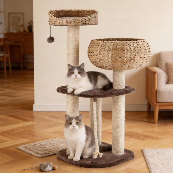 PETSITE 41 Inch Modern Cat Tree for Indoor Cats, Multi-Level Cat Tower with Scratching Posts, Hand-Made Wicker Cat Condo & Top Perch, Dangling Ball, Sisal Rope, Cute Cat Tree for Indoor Cats1