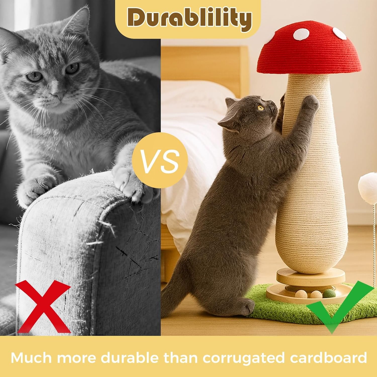 mushroom-cat-scratcher-tower-interactive-ball-track-spring-ball-cat-scratching-post-sisal-kitty-activity-center-for-indoor-cats-kittens-sturdy-wide-base-25-2-inch-red