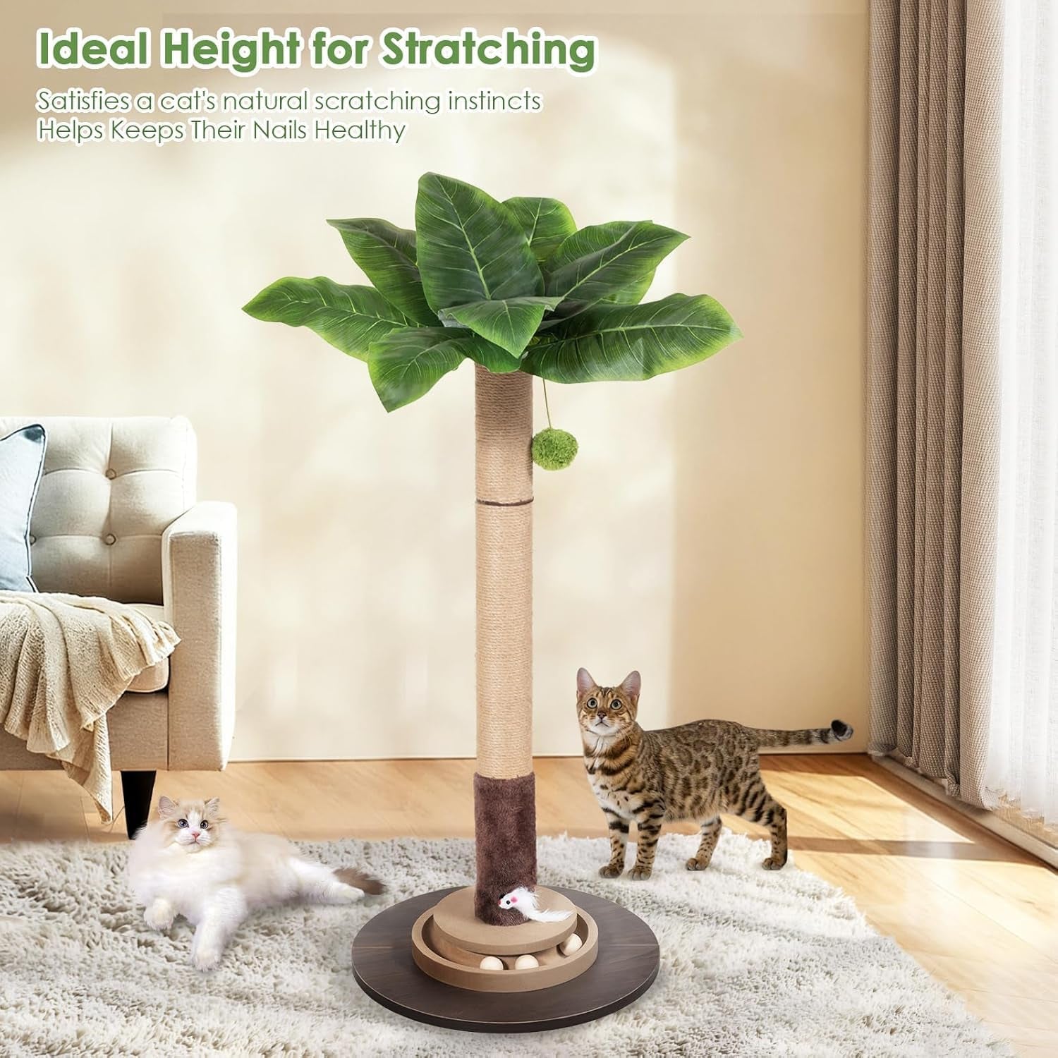 35-sisal-rope-cat-scratching-post-palm-leaf-cat-tree-with-hanging-ball-mouse-toy-for-kittens-adult-indoor-cats