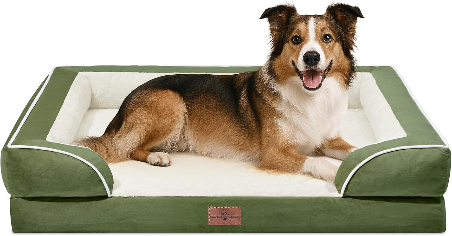 comfort-expression-orthopedic-dog-bed-for-extra-large-dogs-with-bolster-waterproof-dog-couch-bed-with-washable-cover-non-slip-bottom-supportive-egg-crate-foam-xl-pet-bed-42x30-inch