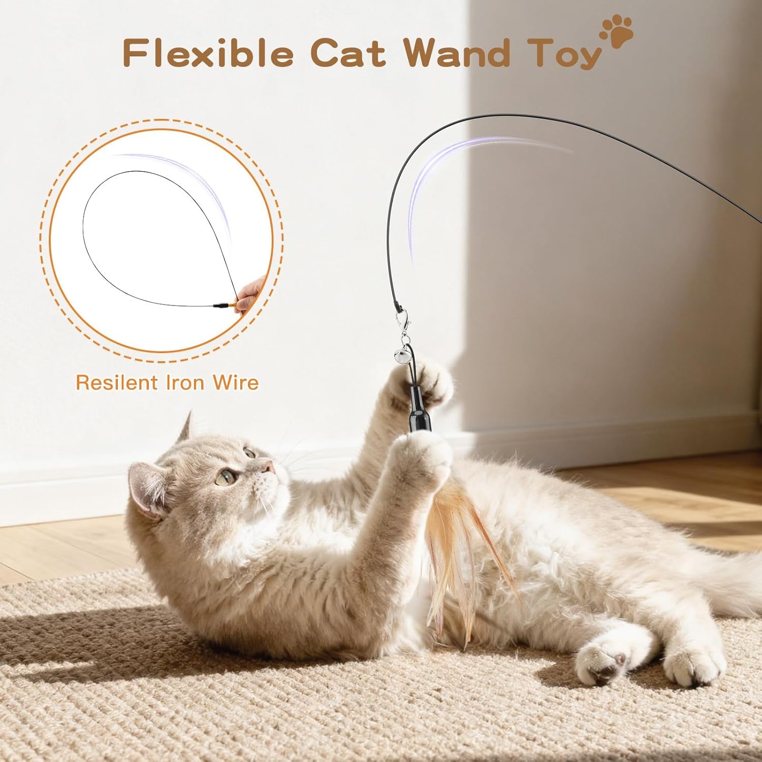 pawaboo-feather-teaser-cat-toy-interactive-wand-with-extra-long-34-5-wand-and-small-bell-fun-exerciser-playing-toy-for-kittens-or-cats-brown-feather