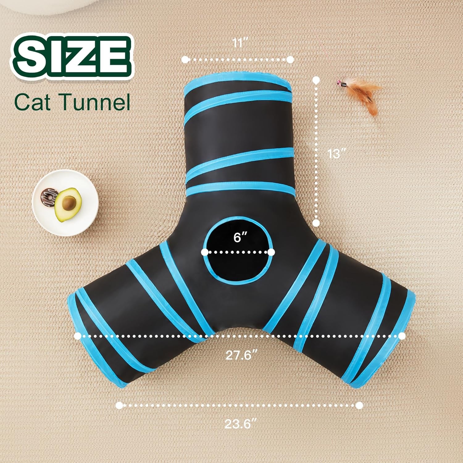 love-s-cabin-cat-tunnel-for-indoor-cats-3-way-collapsible-play-tunnel-with-teaser-wand-peek-holes-toy-ball-small-pet-toy-for-kittens-rabbits-black-blue-small-size