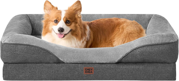EHEYCIGA Orthopedic XL Dog Bed for Large Sized Dog, 42X30 Inch Extra Large Memory Foam Dog Couch Bed with Sides, Waterproof Liner & Washable Removable Cover, Bolster Pet Sofa, Grey40