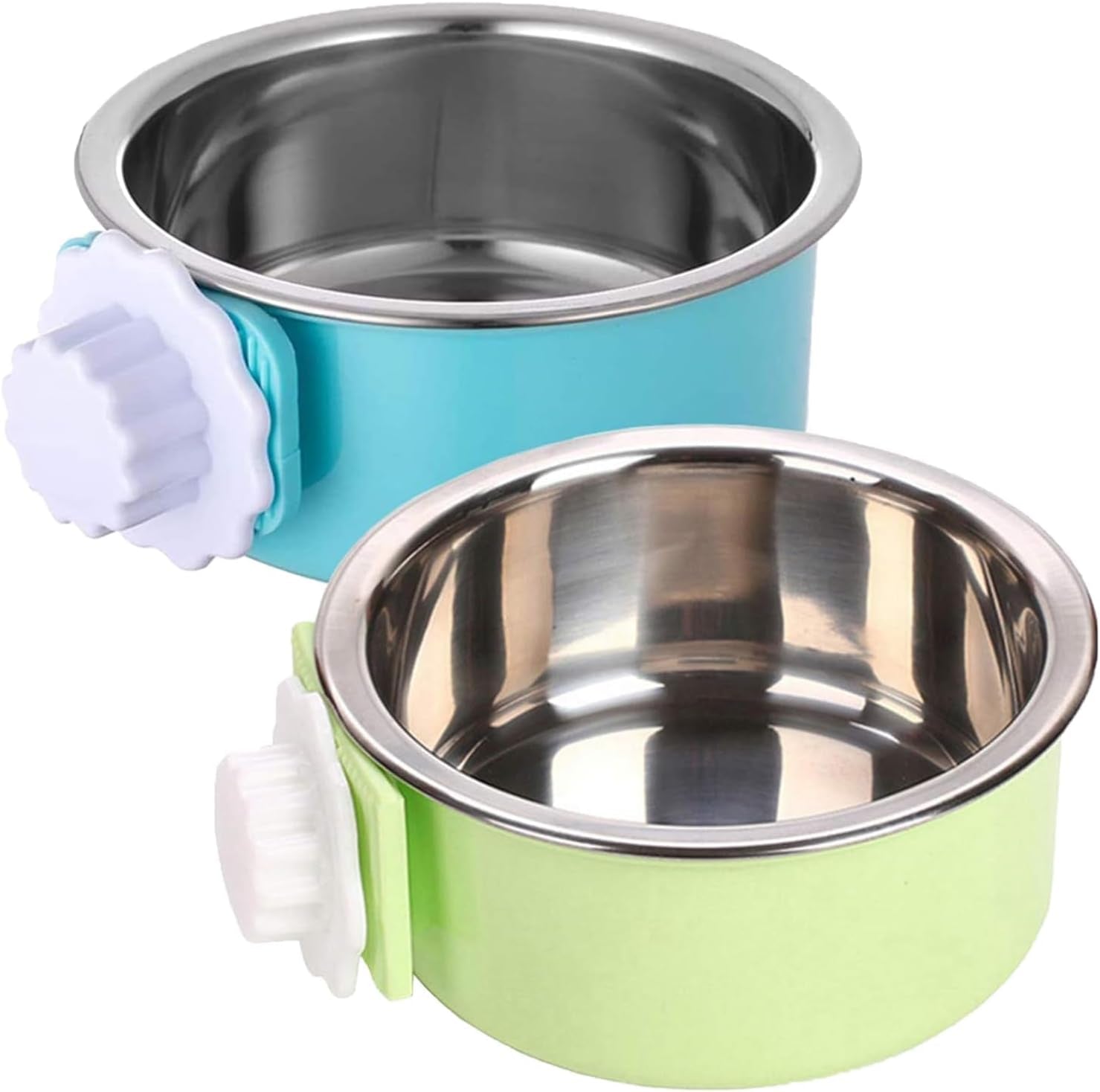kathson-crate-dog-bowl-removable-stainless-steel-hanging-pet-kennel-cage-bowl-food-water-feeder-coop-cup-for-puppy-cat-rabbit-guinea-pigs-ferret-bird-2-pcs-size-m-blue-and-green