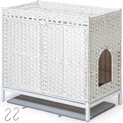 SETVSON Cat Litter Box Enclosure Furniture, Rattan PE Kitty House, Natural | Handwoven PE Rattan with 2 Soft Mats, Heightened Metal Feet, 2 S-Hooks, 30.3 X 18.3 X 28 in Spacious Interior Kitty Cabinet12