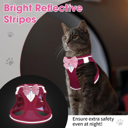 Cat Vest Harness and Leash Set, Escape Proof Kitten Harness Pink XS | Safe Reflective Strips, Adjustable Easy Wear Kitty Harness, Sturdy Clip Buckle, Breathable Mesh , for Kitty Puppy Bunny Walks7