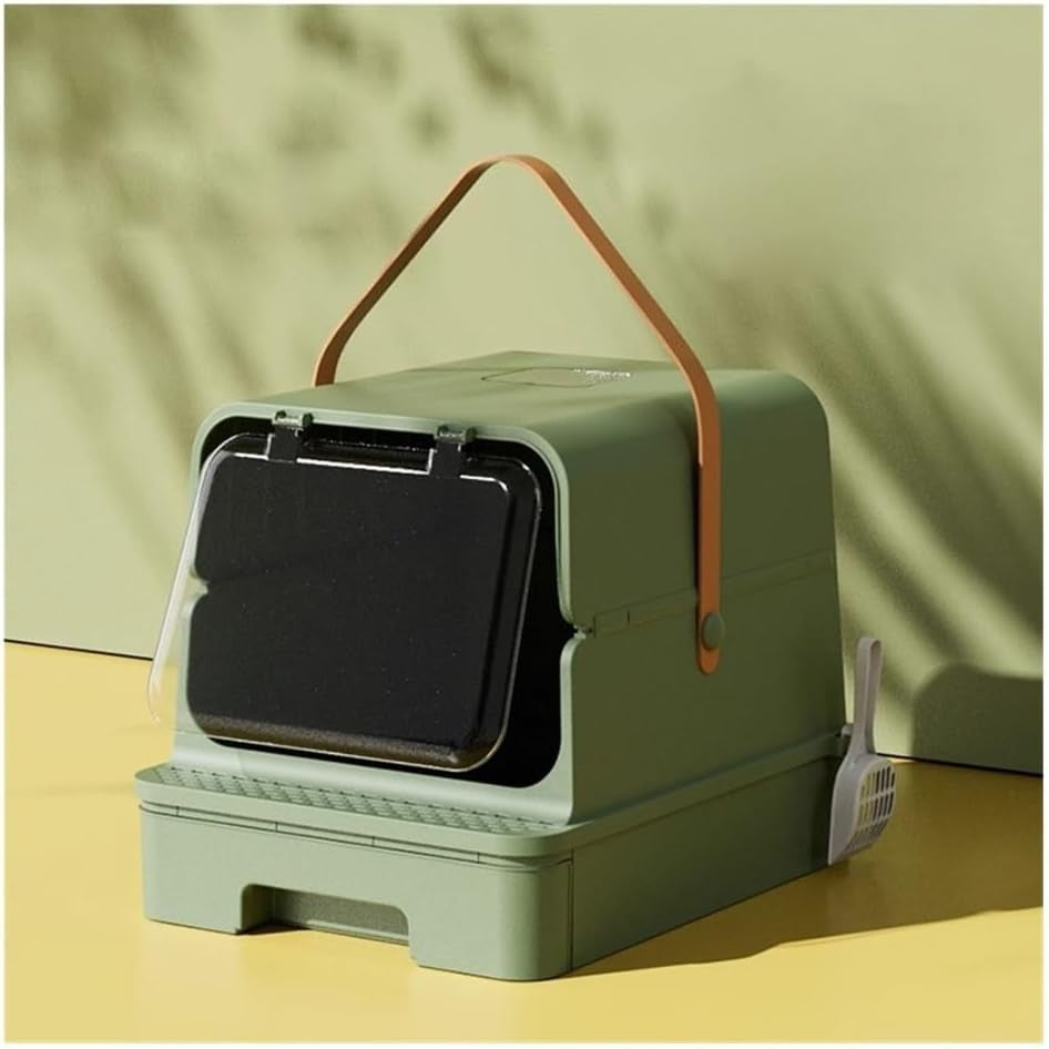 pet-supplies-enclosed-cat-litter-box-with-door-drawer-anti-splash-lid-scoop-includedgray