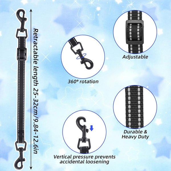 2Pcs Reflective Nylon Dog Collar Clips, Double-Ended Backup | Small Medium Dog Collar Safety Clasp Clip Adjustable Harness Connector for Pet Puppies, Black5