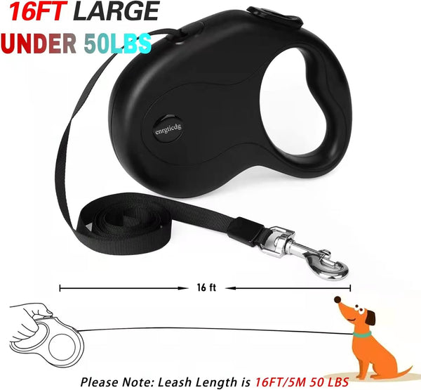 Enrgticdg 16Ft Retractable Dog Leash,Light Weight Leash for Small to Medium Dogs/Cats up to 50Lbs,Stainless Steel Spring Strong Nylon Tape, Tangle Free, One-Handed Brake.(Black)3