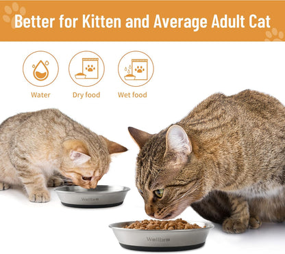 Cat Bowls, 2 Pcs Stainless Steel Cat Bowls for Food and Water, Whisker Fatigue Shallow Non-Slip Dishes Plates for Small Dog Puppies Cats5