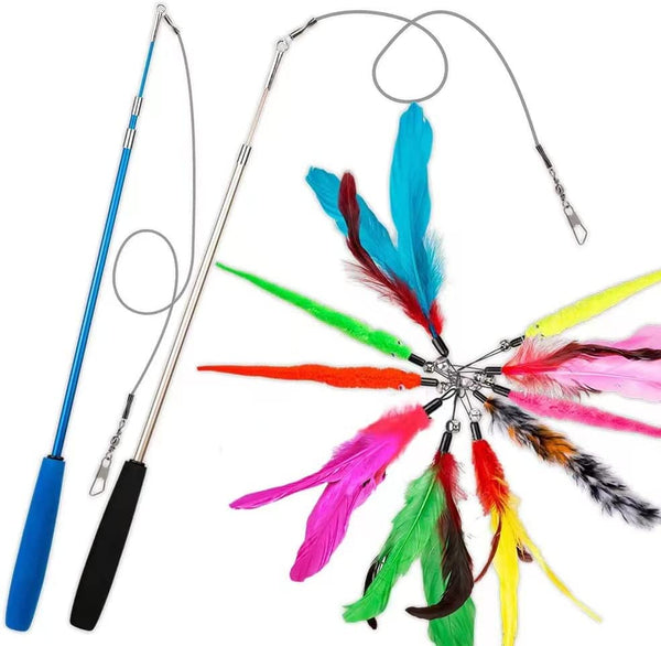 JIARON Cat Toys Interactive Feather Toy, 2PCS Retractable Wand and 10PCS Replacement Teaser with Bell Refills, Interactive Catcher and Funny Exercise for Kitten.7