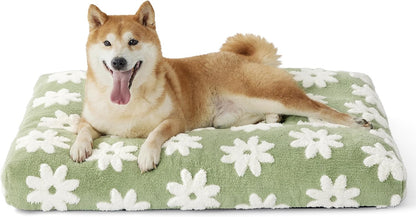 LE SURE Cute Aesthetic Dog Bed for Crate,Jacquard Thick Pet Pillow 35X22 | Shredded Chopped Foam,Modern Plush Crate Cushion Gift for Large Dog, Waterproof Washable Cover, Nonslip Bottom, Green1