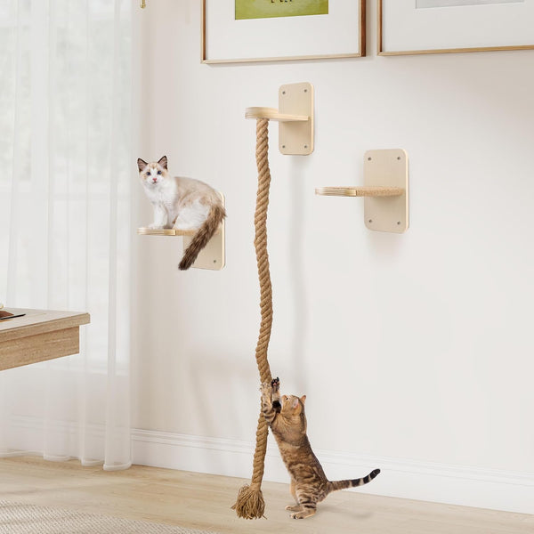 Cat Wall Shelves with 2 X 60 Inch Climbing Rope, Wall Mounted Cat Tree | with Scratching Post Kitten Rope Ladder with Jumping Platform Wall Steps for Playing and Rest7