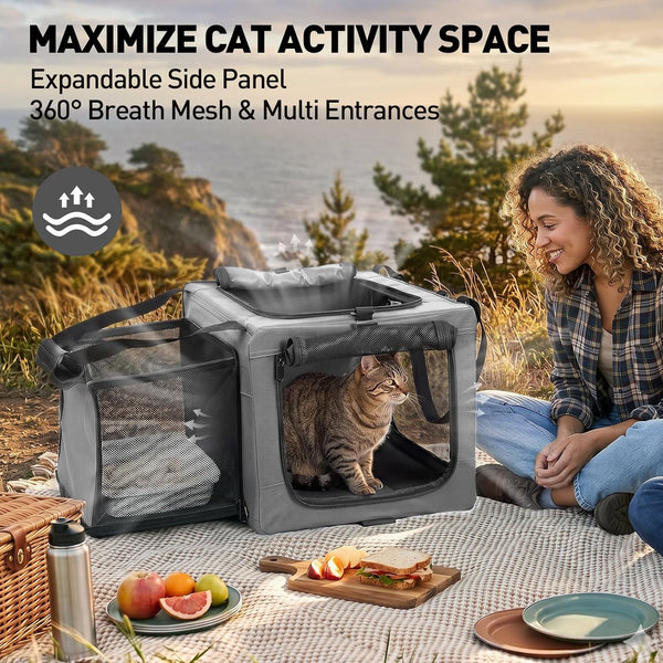 17In Wheeled Expandable Cat Carrier for Cats Small Dogs, Gray | Elescopic Rod, Expandable Side Room, Foldable Breathable Mesh, Portable Carrier for Indoor & Outdoor Pet Travel4