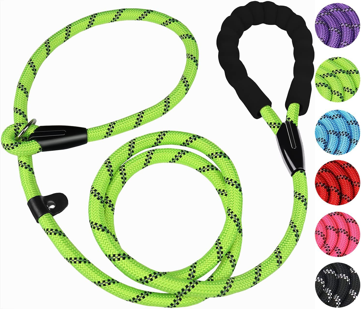 dog-leash-6-ft-heavy-duty-dog-leashes-durable-premium-quality-strong-rope-slip-leash-with-comfortable-padded-handle-and-highly-reflective-threads-for-small-medium-and-large-dogs-black