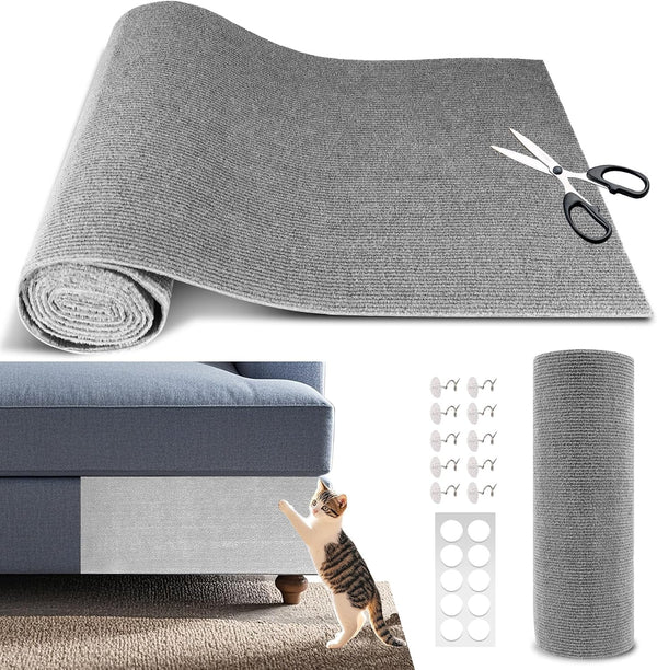 Cat Scratch Furniture Protector, 39.4"X15.8" Self Adhesive Cat Scratch Mat Pad,Cut to Fit DIY Replacement Carpet for Tree,Wall,Bed,Door, Couch Protector (Black)10