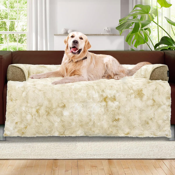 Calming Large Dog Bed for Couch, 41 X 37 Inch Removable Couch Cover for Dogs Washable, Non-Slip Fluffy Plush Dog Sofa Mat for Furniture Protector - Grey23