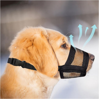 Dog Muzzle for Large Dogs - Air Mesh Muzzle for Large Sized Dog | Adjustable No Bark Dogs Muzzles for Scavenging Licking & Chewing | Prevent Biting | L 7.9'' - 9.4''1